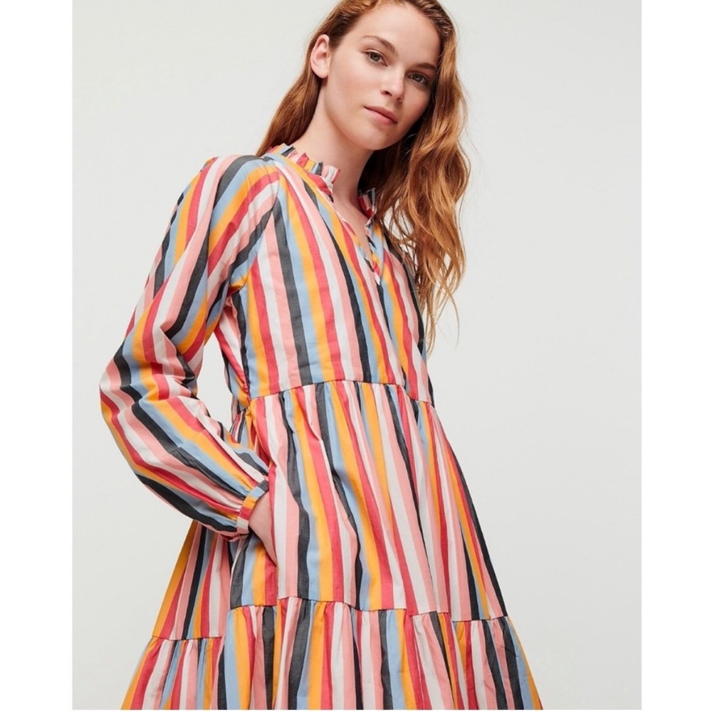 J. Crew Tiered Popover Cotton Dress Striped Poplin Blogger Favorite